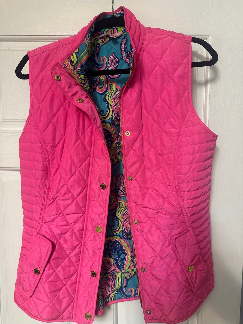 Lilly Pulitzer Hot Pink Quilted Vest with Paisley Lining